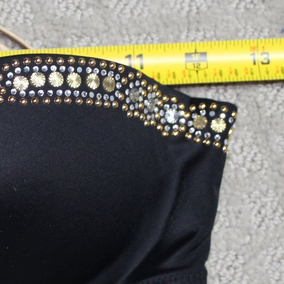 Victoria Secrets Size 34B Gold and Silver Beaded Black Bikini Top - LIKE NEW - Picture 3 of 4
